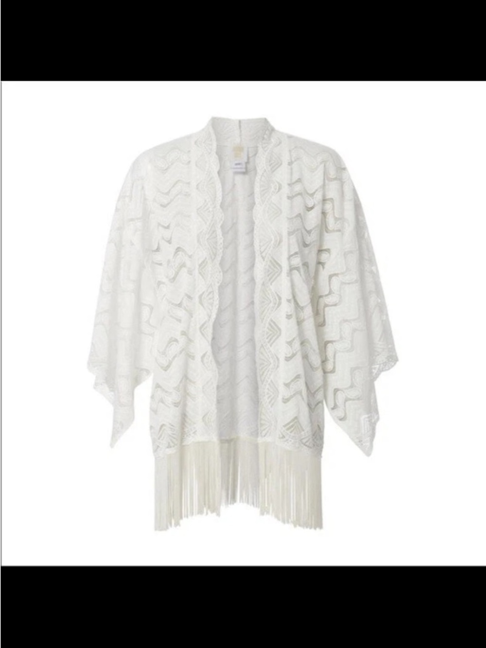Anna Sui Boho Crochet Lace‎ Fringe Kimono Ivory White One Size - Picture 2 of 8